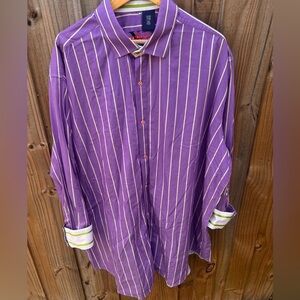 Robert Graham long sleeve men’s button down size 3xl purple stripes green cuff